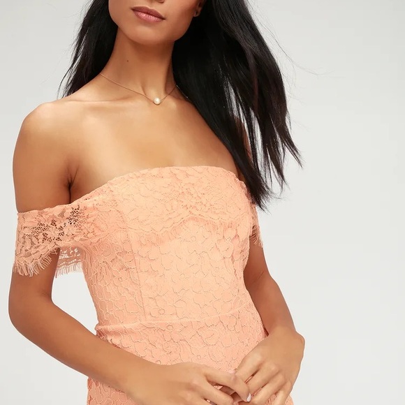 NWT Lulus Romantic Heart Blush Pink Lace Off-the-Shoulder Maxi Dress Sz Small - Picture 2 of 8